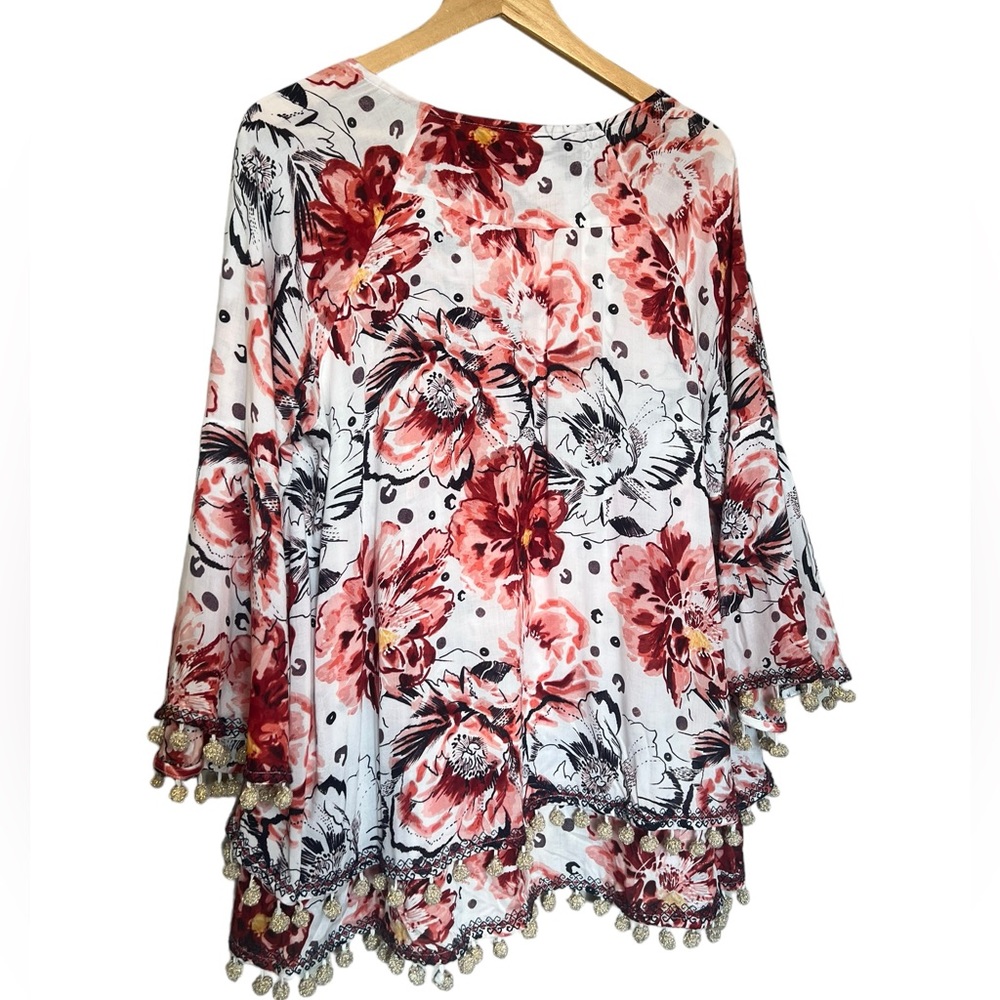 Soft Surroundings Floral Boho Pom Pom Top - Picture 5 of 8